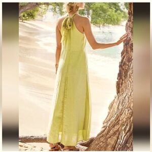 SOFT SURROUNDINGS Soliloquy Linden Green Linen & Silk Sleeveless Maxi Dress NEW